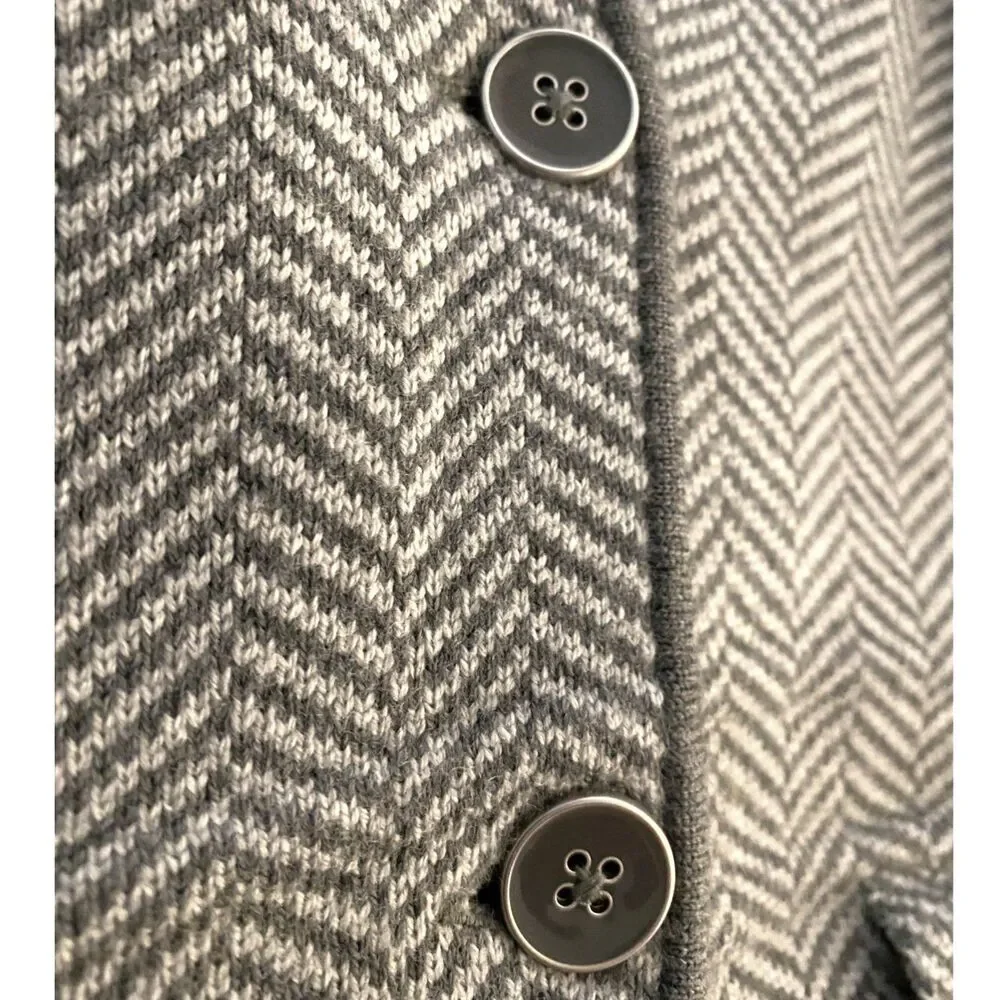 Talbots 100% Merino Wool Herringbone Knit Blazer Jacket Medium Grey Soft NWOT M